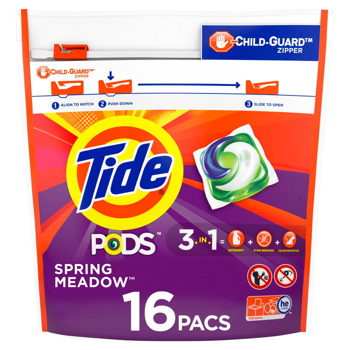 Tide PODS Liquid Laundry Detergent Packs, Spring Meadow, 16 Count