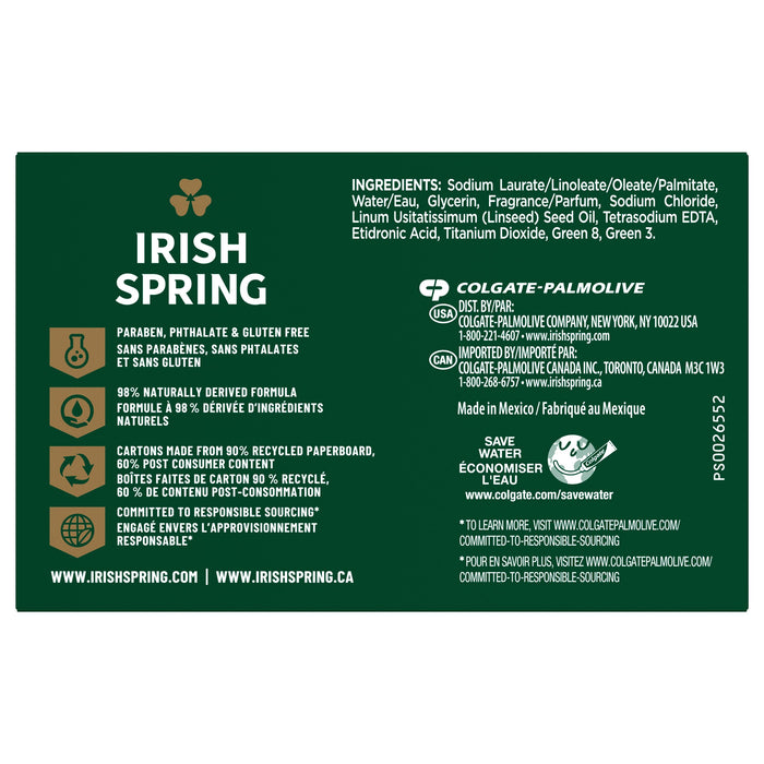 Irish Spring Bar Soap for Men, Original Clean Deodorant Bar Soap, 3.7 Oz, 8 Pack