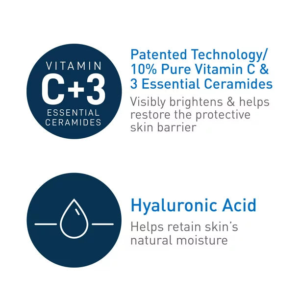 CeraVe Vitamin C Serum for Face with Hyaluronic Acid, Skin Brightening and Fragrance-Free Serum, 1 fl oz