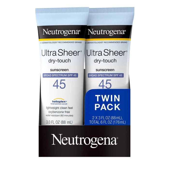 Neutrogena Ultra Sheer Dry-Touch Water Resistant Sunscreen SPF 45, 3 fl. oz, Pack of 2