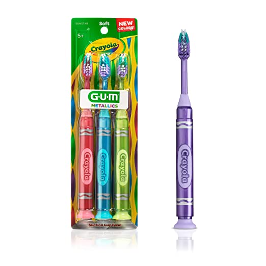 GUM Crayola Kids' Metallic Marker Toothbrush, Soft, Ages 5+, Assorted Colors, 3 Count