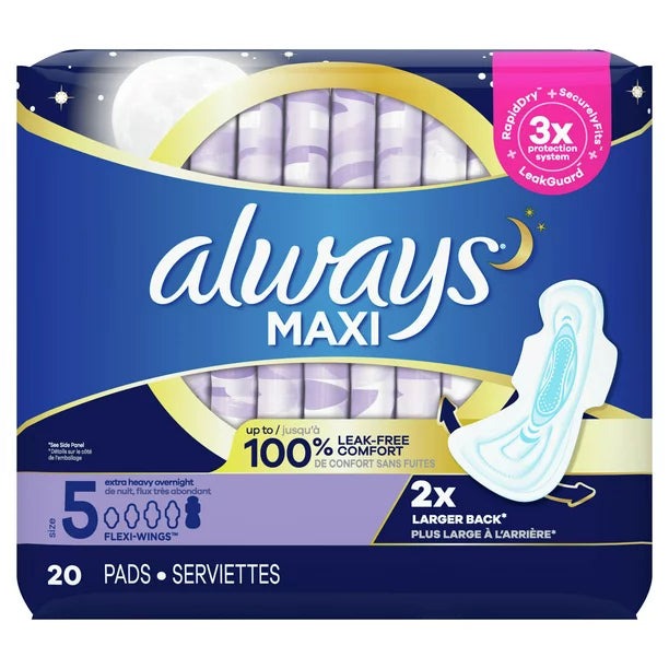 Always Pads Size 5 Maxi 20 Count Xtra Heavy Overnight