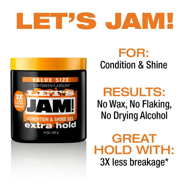 Let's Jam! Shining and Conditioning Extra Hold Jar Hair Styling Gel, 14 oz