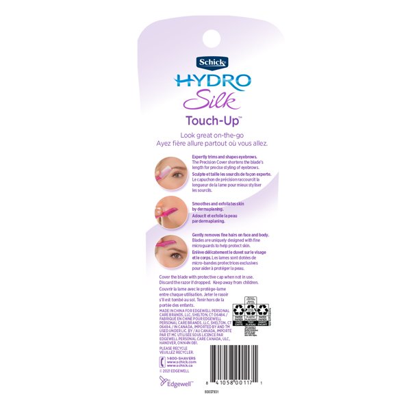 Schick Hydro Silk Touch-Up Multipurpose Exfoliating Facial Razor and Eyebrow Shaper, 3 ct