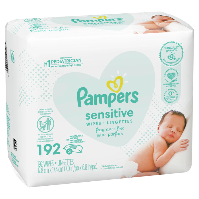 Pampers Baby Wipes, Sensitive, Perfume Free, 3X Refill Packs, 192 Ct