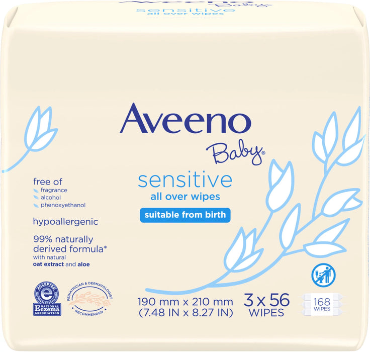 Aveeno Baby Sensitive All Over Wipes, Hypoallergenic & Fragrance-Free, 168 ct,