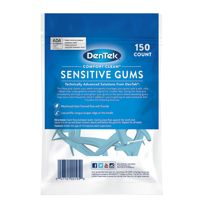 DenTek Comfort Clean Sensitive Gums Floss Picks, Soft & Silky Ribbon 150 Count